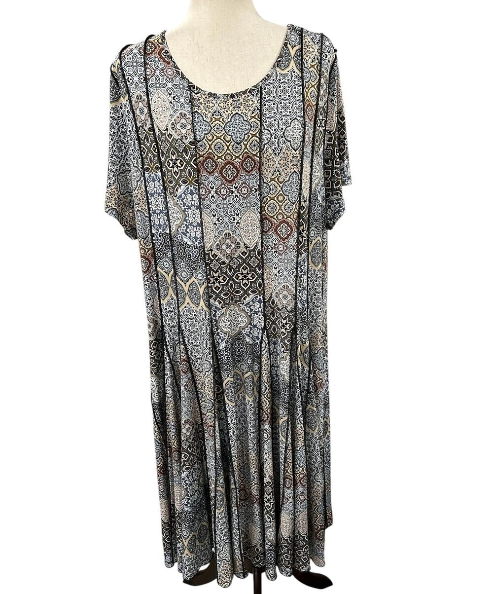CJ Banks Multicolor Medallion Print Gored Full Skirt Dress Plus Size 2X EUC